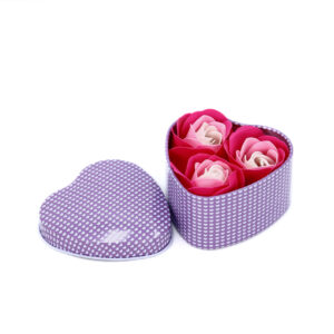 Fleurs de savon - Rose boîte cœur en fer x3